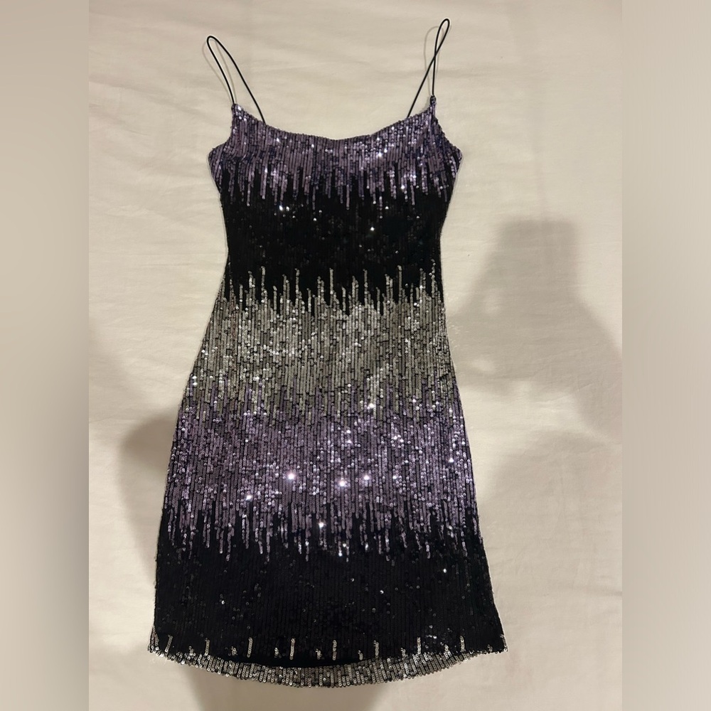 Purple, Silver, and Black Shiny Mini Dress